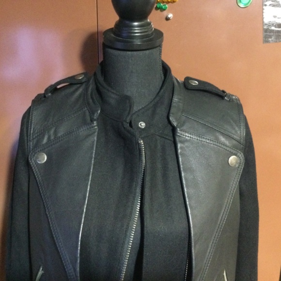 ASOS black wool/leather 2 in 1 coat size small - Picture 4 of 16